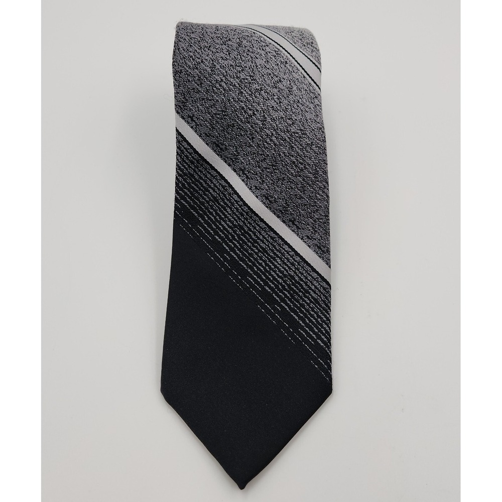 Austin Manor Pointed Neck Tie Men's‎ One Size Gray Black Striped Classic Formal